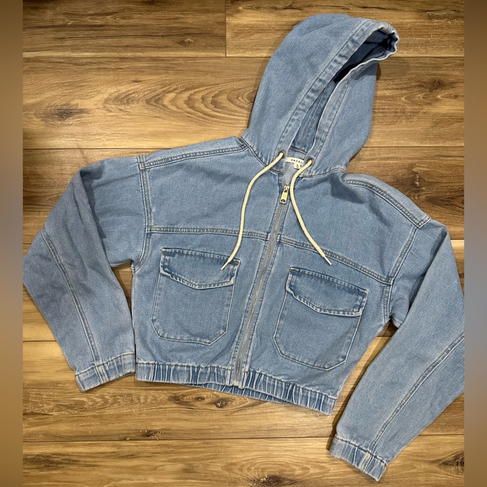 PacSun Light Blue Cropped Denim Hoodie Jacket